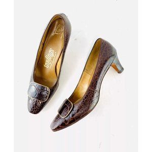 Vintage 1950's-60's SEYMOUR Troy TROYLINGS Alligator Pumps ~ 7 Narrow Brown